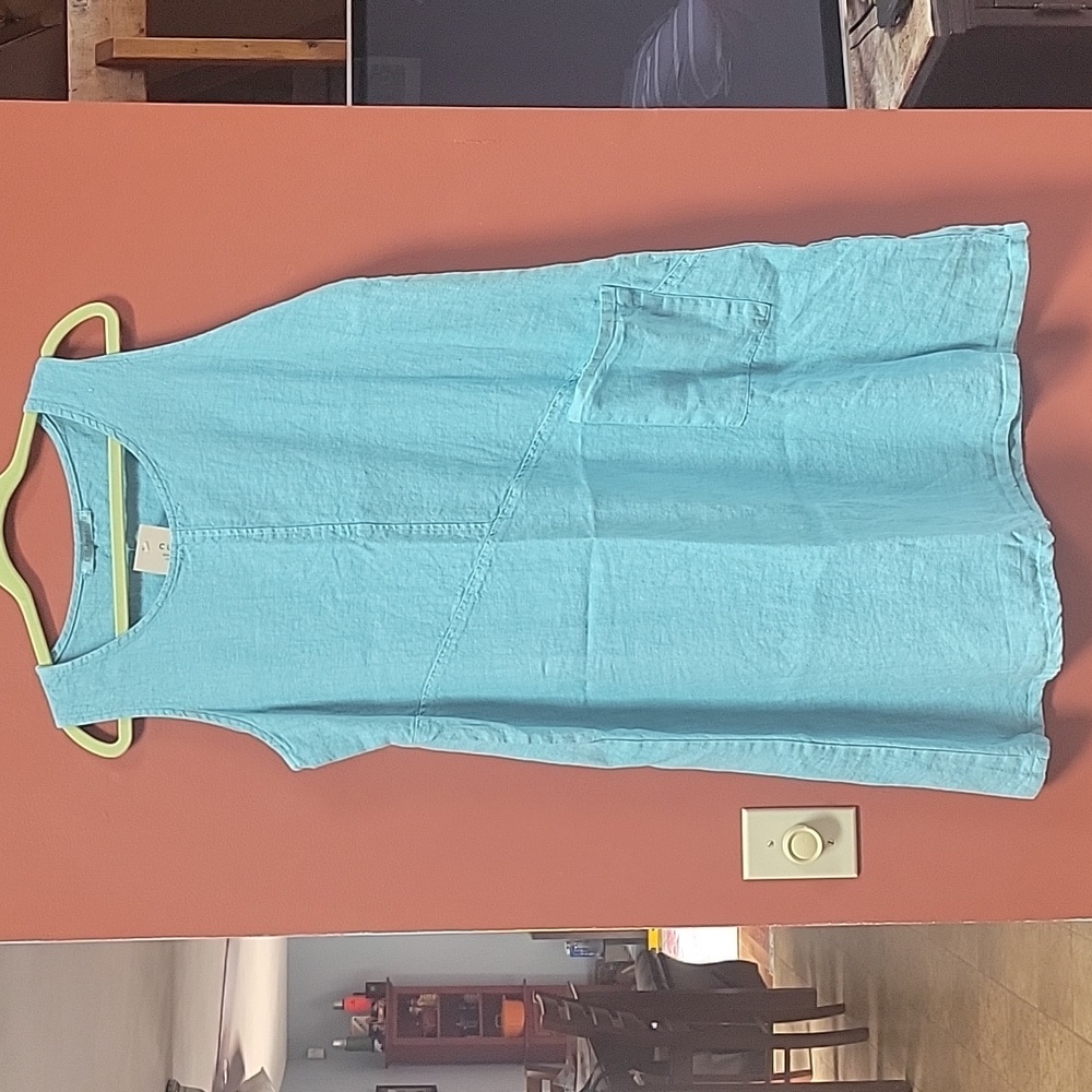 Light Blue Sleeveless Linen Blend Dress